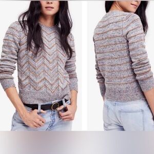 Free People Zig-Zag Print Gray & Tan Chevron Retro